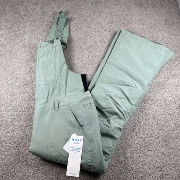 Roxy NEW Rideout Technical Snow Bib Pants Lily Pad Winter Overalls Women's Large - Picture 5 of 6